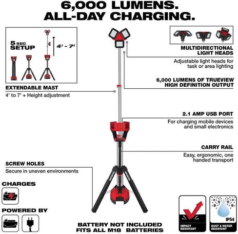 Tower Light Work Light fits Milwaukee 2136-20 M18 Rocket Tower Light/Charger - Bare Tool in Saudi Arabia