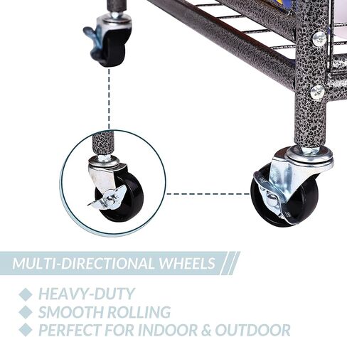 Sports Equipment Organizer, Ball Storage Cart with Baskets and Hooks, Rolling Gear Storage for Garage, Black Steel in Kuwait