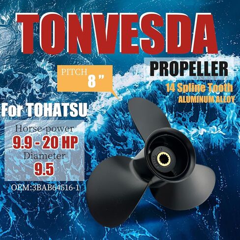 المروحة الخارجي المروحة الألومنيوم قارب 9.5x8 احتواء محركات توهاتسو 9.9hp 12hp 15hp 18hp 20hp ، 14 spline tooth ، rh in Saudi Arabia