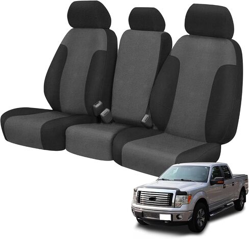 Truck Seat Cover Compatible with 2011-2014 Ford F150-F550 Front 40/20/40 Split Seat with Opening Center Console and Integrated Center Seat Belt, Dutch Velvet Fabric, Charcoal in Saudi Arabia