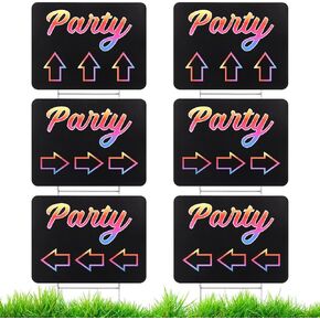 6 Retro Neon Party Signs, 17 X 15 Double-Sided Directional Arrows, Corrugated Plastic with Metal Stakes, Waterproof for Weddings & Outdoor Events in Saudi Arabia