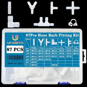 87pcs خرطوم خرطوم طاولة تركيب - 3/8 "، 1/8" ، 1/4 "، 1/2" ، 3/4 "مع مستقيم ، y/t tees ، مخفض البرب in Kuwait