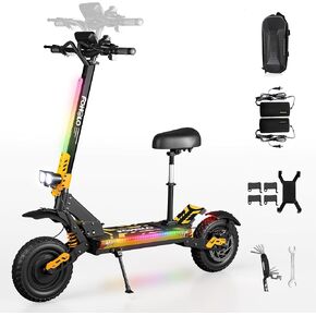 60V Electric Scooter Adults 5600W Mual Motors Top Speed ​​47mph ، 60v 21ah يتراوح 55 ميلًا ، 12 بوصة من إطارات جميع الإطارات القابلة للطي مع مقعد ، ودراجة إلكترونية للجبال ، والطريق ، والطريق ، والطريق in Saudi Arabia