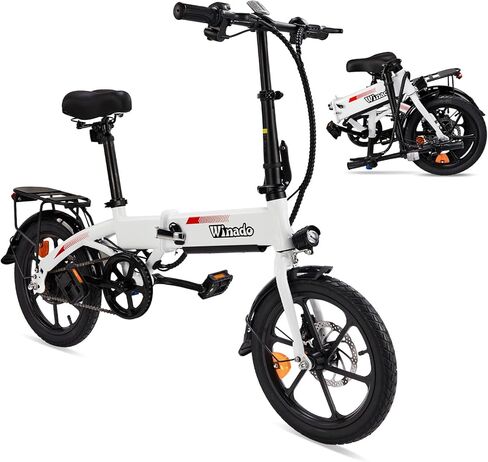 Winado 16 "دراجة كهربائية للبالغين ، محرك 350 واط قابلة للطي مع الفرامل ذات الأقراص المزدوجة ، Max Range 35miles (Pedal-Assist) و Speed ​​15.5mph ، دراجة مدينة مسافر قابلة للطي للبالغين/المراهقين in Kuwait