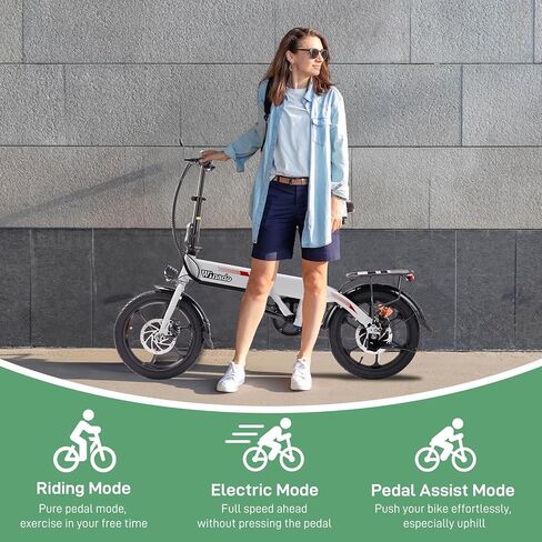 Winado 16 "دراجة كهربائية للبالغين ، محرك 350 واط قابلة للطي مع الفرامل ذات الأقراص المزدوجة ، Max Range 35miles (Pedal-Assist) و Speed ​​15.5mph ، دراجة مدينة مسافر قابلة للطي للبالغين/المراهقين in Kuwait