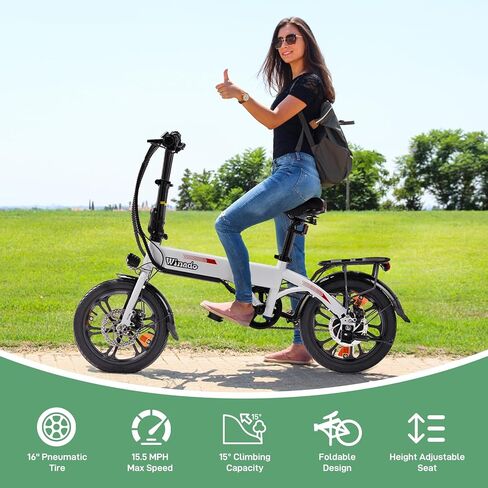 Winado 16 "دراجة كهربائية للبالغين ، محرك 350 واط قابلة للطي مع الفرامل ذات الأقراص المزدوجة ، Max Range 35miles (Pedal-Assist) و Speed ​​15.5mph ، دراجة مدينة مسافر قابلة للطي للبالغين/المراهقين in Kuwait