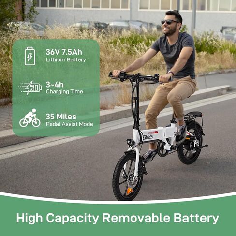 Winado 16 "دراجة كهربائية للبالغين ، محرك 350 واط قابلة للطي مع الفرامل ذات الأقراص المزدوجة ، Max Range 35miles (Pedal-Assist) و Speed ​​15.5mph ، دراجة مدينة مسافر قابلة للطي للبالغين/المراهقين in Kuwait