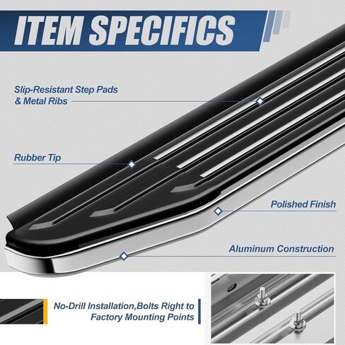 Auto Dynasty Running Boards for 2011-2023 Jeep Grand Cherokee Dodge Durango, 6.5" Pair of Stainless Steel Side Steps Nerf Bars, Exc SRT/Trail Hawk Model, 6.5" x 69" Step Bars, Polished in Saudi Arabia