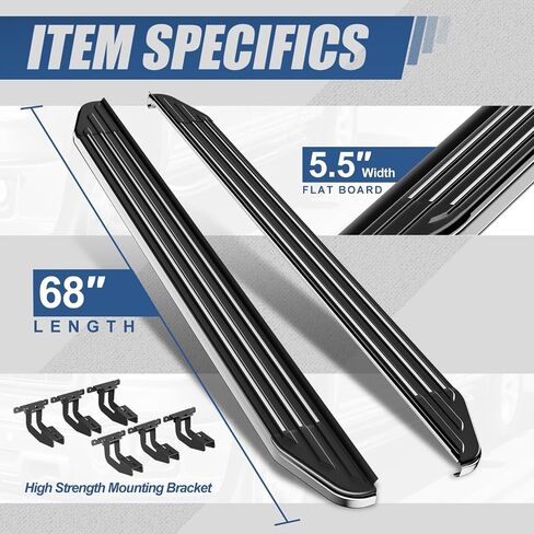 Auto Dynasty Running Boards for 2011-2023 Jeep Grand Cherokee Dodge Durango, 6.5" Pair of Stainless Steel Side Steps Nerf Bars, Exc SRT/Trail Hawk Model, 6.5" x 69" Step Bars, Polished in Saudi Arabia