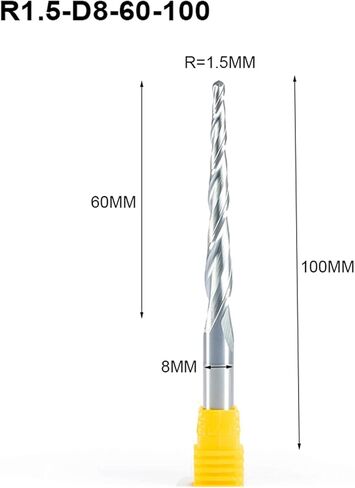 Carbide Milling Cutter 4pc HRC55 R0.5-R2.0xD8x60x100mm Tapered Ball End Mill With Tungsten Carbide Coating Tapered Cone Cnc Wood Milling Cutter (Dimensions : R1.0XD8X60X100mm) in Saudi Arabia
