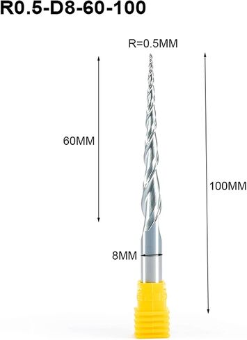 Carbide Milling Cutter 4pc HRC55 R0.5-R2.0xD8x60x100mm Tapered Ball End Mill With Tungsten Carbide Coating Tapered Cone Cnc Wood Milling Cutter (Dimensions : R1.0XD8X60X100mm) in Saudi Arabia