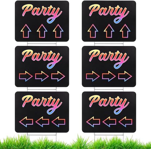 6 Retro Neon Party Signs, 17 X 15 Double-Sided Directional Arrows, Corrugated Plastic with Metal Stakes, Waterproof for Weddings & Outdoor Events in Saudi Arabia