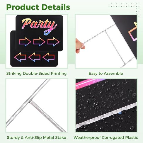 6 Retro Neon Party Signs, 17 X 15 Double-Sided Directional Arrows, Corrugated Plastic with Metal Stakes, Waterproof for Weddings & Outdoor Events in Saudi Arabia