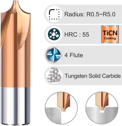 8mm 10mm Shank Milling Cutter R0.5-R5.0 Radius Corner Rounding End Mill Carbide CNC Machine Router Bit(R0.75xD4x50L) in Saudi Arabia