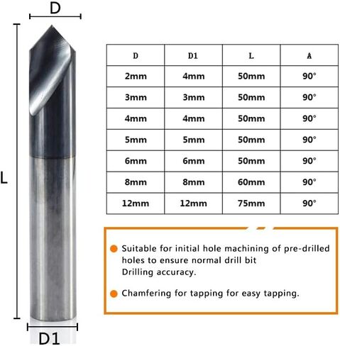 2-12mm spot spot port 2 flute Chamfer Mill 90 درجة stub Start Center Bit CNC جهاز التوجيه بتات طحن الطحن Carbide End Mill (2xd4x50lx90degree) in Saudi Arabia