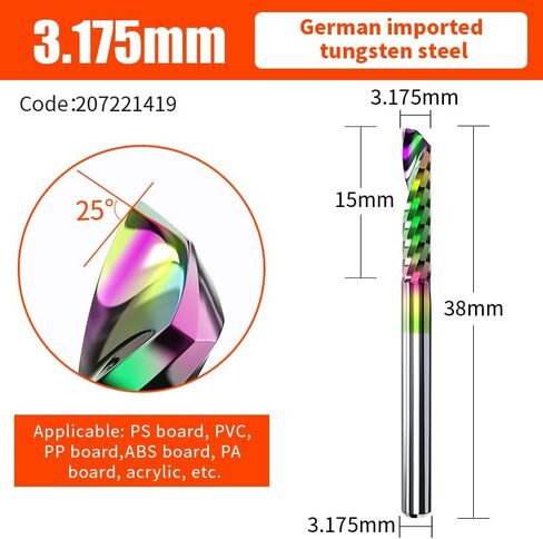 3.175mm Shank Spiral Router Bits Single Flute Milling Cutter Tin CoatingTungsten Carbide End Mill Engraving CNC Tools(207221406) in Saudi Arabia