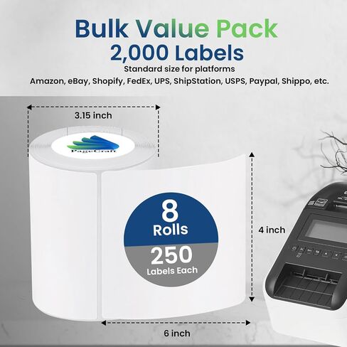 4x6 Direct Thermal Labels – Shipping Labels Compatible with Thermal Label Printer – Highly Adhesive and Waterproof Printer Paper – 8-Pcs Roll Pack, 2,000 Label Sheets in Saudi Arabia