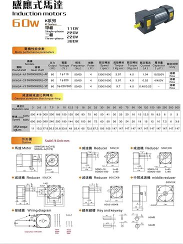 asynchronous motor 60W 110V AC Gear Motor With Speed Regulator 5IK60RGN-AF High Torque Adjustable Speed Asynchronous Motor Shaft Diameter 15mm(0-22 RPM) in Saudi Arabia