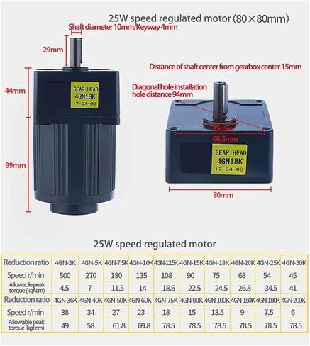asynchronous motor 25W 110V AC Gear Motor With Speed Regulator 4IK25RGN-A Adjustable Speed Single Phase Asynchronous High Torque Motor(0-5.4RPM) in Saudi Arabia