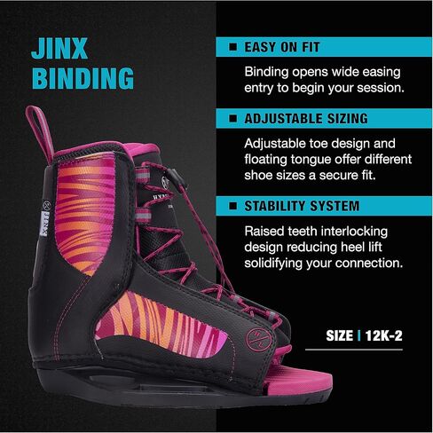 حزمة Hyperlite Divine Jr. Kids Wakeboard مع روابط Jinx للفتيات - مثالية للمبتدئين للركاب المتوسطة - 119 سم ، حجم الروابط 12K -2 in Saudi Arabia
