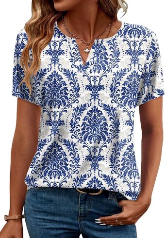 Aztec Print T ermts النساء الغربيات القبلية الإثنية على الطراز القصيرة القصيرة القميص القميص القميص الحفل الموسيقي. in Kuwait