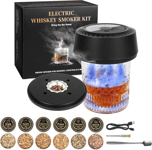 Electric Whiskey Smoker Kit, No Butane Needed, Rechargeable Cocktail Bourbon Smoker Kit with 6 Wood Chips for Whiskey Cocktails, Old Fashioned Drink Smoker Kit Gifts for Men, Dad, Husband in Saudi Arabia