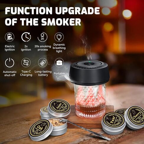 Electric Whiskey Smoker Kit, No Butane Needed, Rechargeable Cocktail Bourbon Smoker Kit with 6 Wood Chips for Whiskey Cocktails, Old Fashioned Drink Smoker Kit Gifts for Men, Dad, Husband in Saudi Arabia
