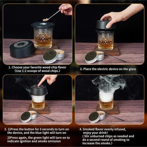 Electric Whiskey Smoker Kit, No Butane Needed, Rechargeable Cocktail Bourbon Smoker Kit with 6 Wood Chips for Whiskey Cocktails, Old Fashioned Drink Smoker Kit Gifts for Men, Dad, Husband in Saudi Arabia