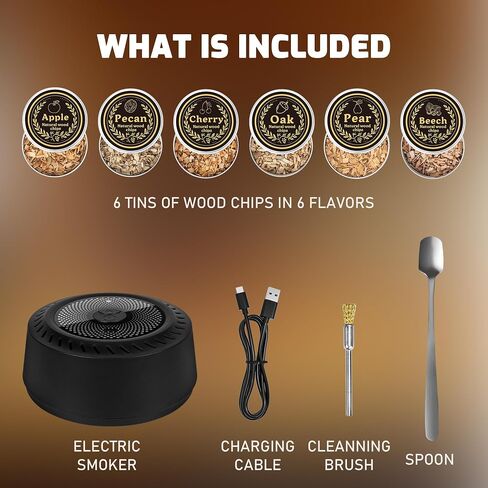 Electric Whiskey Smoker Kit, No Butane Needed, Rechargeable Cocktail Bourbon Smoker Kit with 6 Wood Chips for Whiskey Cocktails, Old Fashioned Drink Smoker Kit Gifts for Men, Dad, Husband in Saudi Arabia