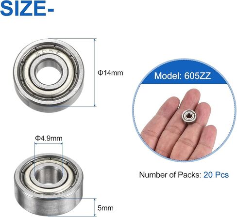 UXCELL 20PCS 605ZZ BALL BELLINGS 5 × 14 × 5 مم محامل مصنوعة من الفولاذ المزدوج للكربون للمحرك الكهربائي ، والأجهزة المنزلية ، وآلات الحديقة ، وفضة الفضة in Kuwait