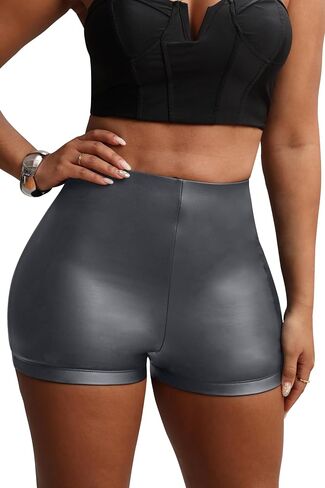 Faux Leather Shorts for Women High Waist Stretch Skinny Mini Shorts Sexy Hot Pants in Kuwait