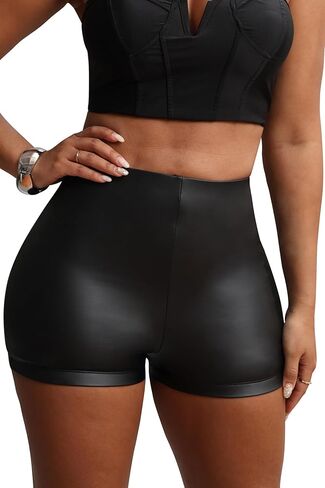 Faux Leather Shorts for Women High Waist Stretch Skinny Mini Shorts Sexy Hot Pants in Kuwait