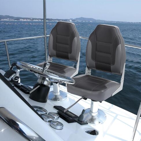 2 Pack High Back Folding Boat Seats - 23.2"x15.5" Thick Elastic Cushio Boat Chair, Waterproof Fishing Chairs for Bass Tracker for Sightseeing Boats, Speedboat (High-Camouflage) in Saudi Arabia