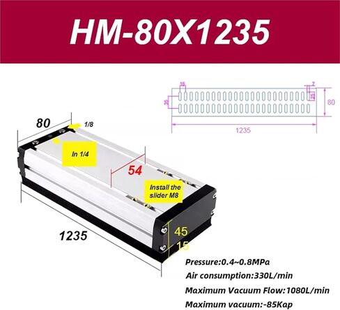 عرض 80 مم متكامل الفراغ المدمج كوب الشفط من المناورات الهوائية 1pcs (HM-80x310) in Saudi Arabia