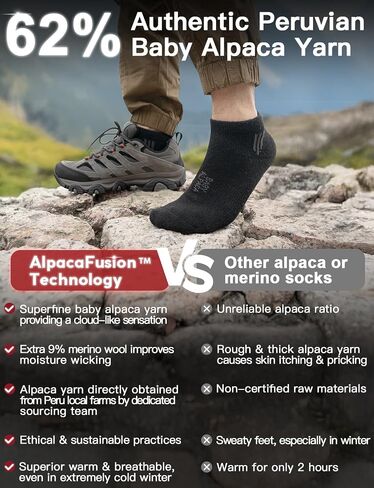 Alpaca Wool Ankle Socks 2 pairs Men&Women Summer Midweight Socks Moisture Wicking Cushion Anti-blister in Kuwait