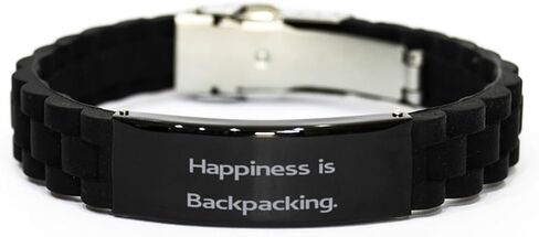 Useful Backpacking Gifts, Happiness is Backpacking, Funny Birthday Black Glidelock Clasp Bracelet Gifts For Friends From Friends in Saudi Arabia