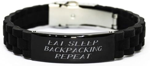 Generic Beautiful Backpacking Black Glidelock Clasp Bracelet, Eat.., Sarcasm Gifts for Men Women from Friends, Birthday Unique Gifts, Small in Saudi Arabia