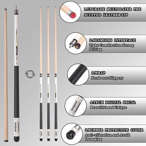 Canadian Maple Pool Cue Sticks (10mm/11.5mm/13mm Tip Available), 58" 2-Piece Pool Sticks for Adults with Low Deflection Shaft,Billiard Sticks for Home, Bar, and Tournament Play in Saudi Arabia