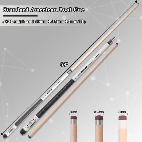 Canadian Maple Pool Cue Sticks (10mm/11.5mm/13mm Tip Available), 58" 2-Piece Pool Sticks for Adults with Low Deflection Shaft,Billiard Sticks for Home, Bar, and Tournament Play in Saudi Arabia