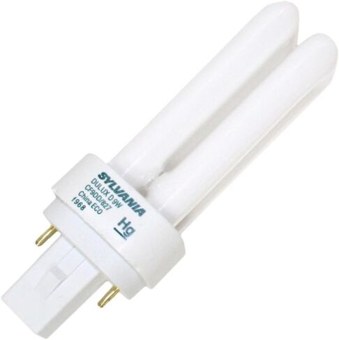 SYLVANIA #20689 CF9DD/827 9 watt Double-Tube Compact Fluorescent Lamp, 2-Pin (G23-2) Base, 2700K, 525 lumens, 10,000hr Life in Saudi Arabia
