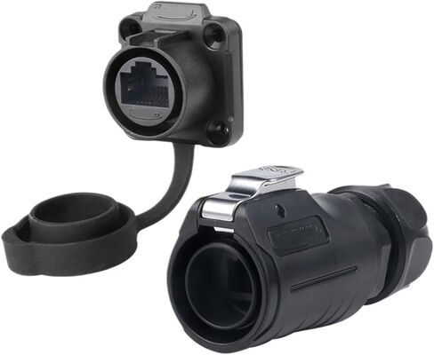 LP20 Network Cable Aviation Plug Cat6 Interface Black Data Interface RJ45 محول كبل شبكة مقاوم للماء (مجموعة ثقب مفرد) in Saudi Arabia
