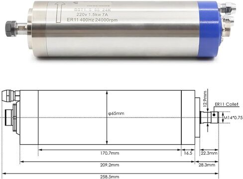 1.5kw ER11 D=65mm Water-Cooled Spindle Motor 400Hz 24000rpm 4pcs Bearings(220v) in Saudi Arabia