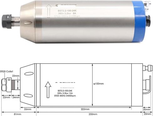 3.2kw Water-Cooled Spindle Motor 4 Pieces Bearing 0.01mm Accuracy 220v / 380v Water-Cooled 3.0kw D=100mm(Steel Ball Bearing,380v) in Saudi Arabia