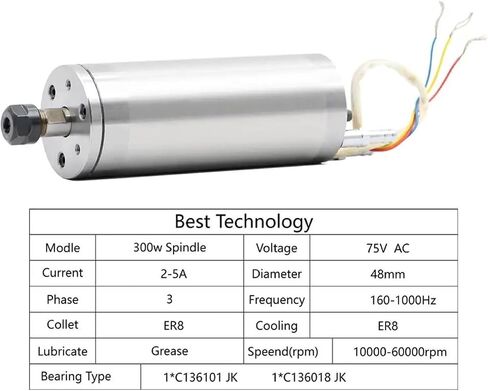 Water-Cooled Spindle Motor 75v 300w ER8 0-60000rpm 1000Hz 48 * 130mm in Saudi Arabia