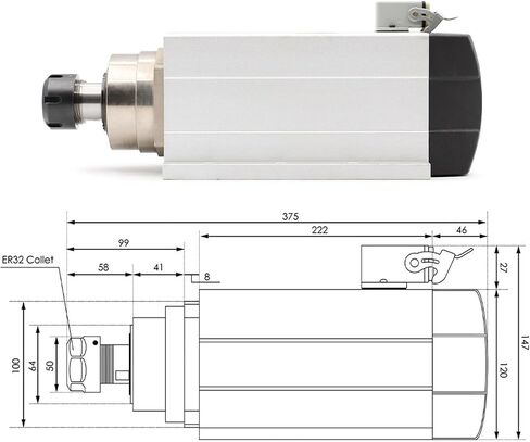 6kw air-cooled spindle motor, 4 ceramic ball bearings ER32, 300Hz, 220v/380v, with mounting flange, accuracy 0.01mm(380v) in Saudi Arabia