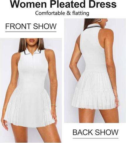Women's Mini Flowy Pleated Ruffle Tennis Athletic Dress for Women Summer Polo Golf Dress with Shorts Pockets in Kuwait
