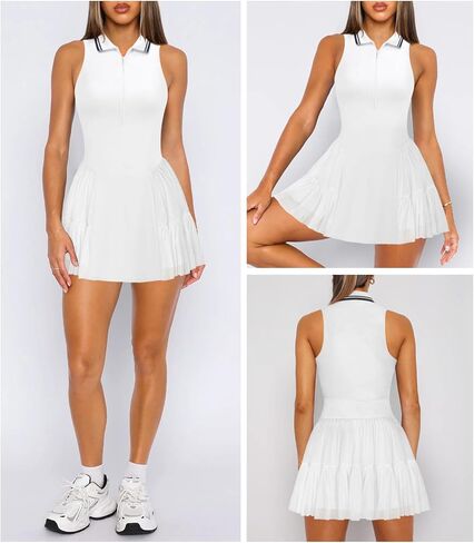 Women's Mini Flowy Pleated Ruffle Tennis Athletic Dress for Women Summer Polo Golf Dress with Shorts Pockets in Kuwait