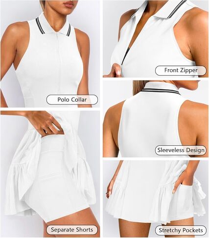 Women's Mini Flowy Pleated Ruffle Tennis Athletic Dress for Women Summer Polo Golf Dress with Shorts Pockets in Kuwait