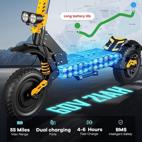 60V Electric Scooter Adults 5600W Mual Motors Top Speed ​​47mph ، 60v 21ah يتراوح 55 ميلًا ، 12 بوصة من إطارات جميع الإطارات القابلة للطي مع مقعد ، ودراجة إلكترونية للجبال ، والطريق ، والطريق ، والطريق in Saudi Arabia