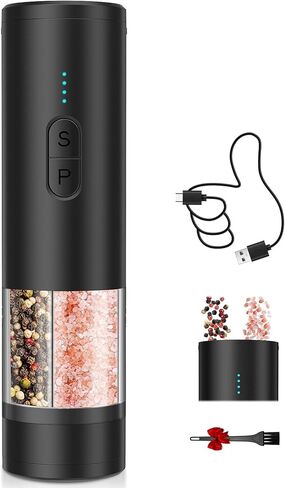 2 in 1 Electric Salt and Pepper Grinder Set, USB Rechargeable, Automatic Salt and Pepper Mill Shakers with LED Light, Battery Display, Adjustable Coarseness, Ideal for Kitchen Outdoor BBQ Gift in Saudi Arabia